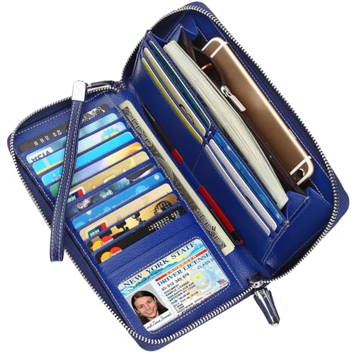 Small Compact Women Wallet RFID Blocking Genuine Leather Bifold Purse with ID Windows - color: 1- Pebbled Navy Blue, size: One Size