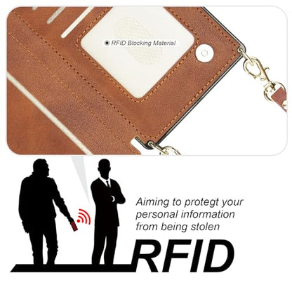 Bocasal Crossbody Wallet Case with Strap for iPhone 16 Pro Max, Brown | RFID Blocking Card Slot Holder, Magnetic Flip Folio Purse Case, PU Leather Zipper Handbag Detachable Lanyard Strap 6.9 Inch - color: Brown