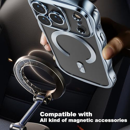 Magnetic for iPhone 17 Pro Max Case Clear Supports Wireless Charging Anti Yellow Wave Frame 17 Pro Max Case with Camera Len Protector Luxury Plating Soft TPU Shockproof Phone Cover 6.9", Titanium Blue - color: Blue