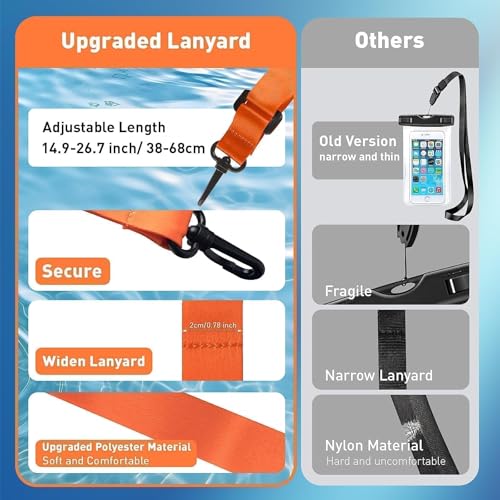 Floating Waterproof Dry Bag Black Orange Fits Phones Up to 7" | Adjustable Neck Cellphone Lanyard, Marine IP68 Certified, 2 Pack