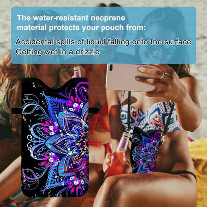 Neoprene Cell Phone Sleeve Pouch Case Bag with Crossbody Strap Neck Lanyard for Women 7.1 X 3.9 in Purple Flower - color: Purple Flower