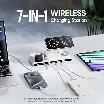 7-in-1 Wireless Charging Station for Apple Devices, ACOZVIN Magnetic Wireless Charger &4 USB Ports(PD65W USB-C), 5FT Cord Flat Plug, Foldable Charger Stand for MacBook,iPhone 16/15/14, iWatch &AirPods