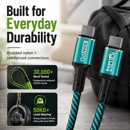 igrass USB-C to USB-C Cable, Type-C 60W Fast Charging Cable (10 FT, 5Pack) for iPhone 17 Series, iPad mini 6 and More