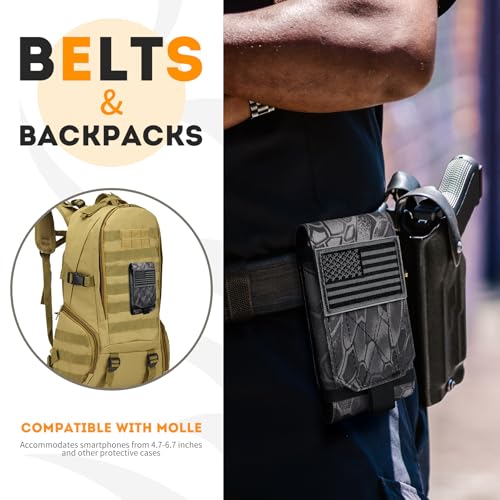 Tactical Molle Phone Cover Case, Heavy Duty Loop Belt Holster Pouch with Flag Patch for iPhone 17 Pro Max/Air/17 Pro/17/16 Pro Max/15 Pro Max/14 Pro Max/13 Pro Max, for Galaxy S26 Ultra - color: Python Pattern