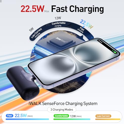 iWALK Portable Charger 5500mAh Next-Gen Small Power Bank 22.5W Fast Charging Battery USB-C Portable Phone Charger for iPhone 18/17/16/15 17 Plus 17 Pro Max iPad, Samsung Galaxy S25 S24 Android, Black - color: Black