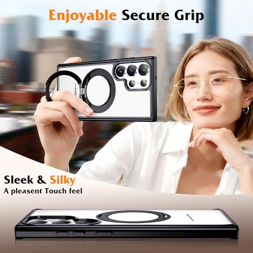 Compatible with Clear Samsung Galaxy S23 Ultra Case with 360°Spin Invisible Magnetic Ring Stand [Compatible with Mag-Safe] Shockproof Plating Phone Case for S23 Ultra 6.8",Black - color: Black, size: Samsung Galaxy S23 Ultra