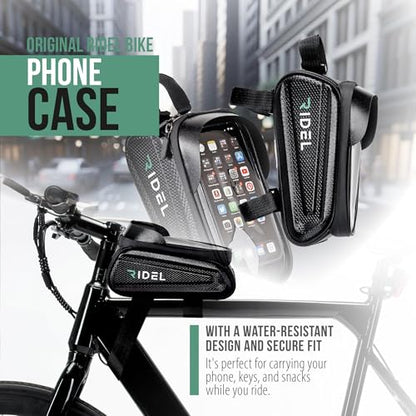 Ridel Bike Phone Holder, Phone Mount for Bike with Waterproof Frame Bag, Bicycle Accessories for eBike and Scooter, Touchscreen Protector Case, Fits Smartphones Up to 6.8 Inches