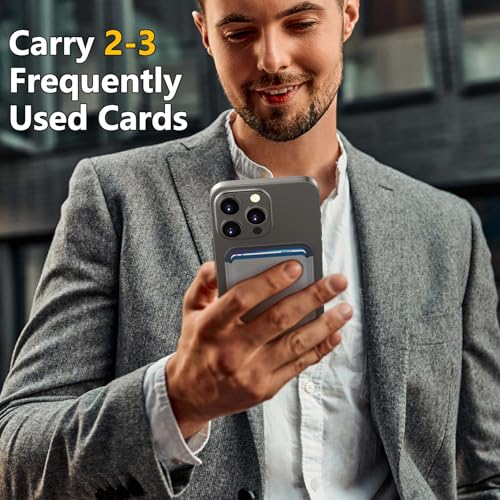 Upgraded MagSafe Wallet, Magnetic Phone Wallet 3 Cards Holder, 23 Magnets, Credit Card RFID Blocking, Slim Leather, Magnetic Wallets for iPhone 17/16/15/14/13/12 Series-Grey - color: Grey