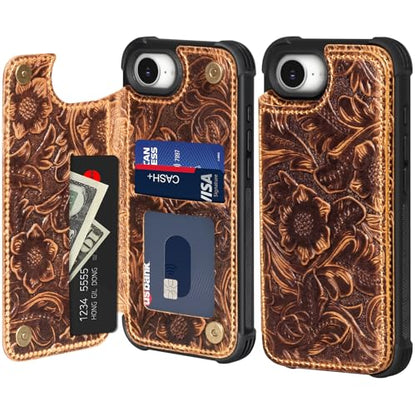 Wallet Real Leather Case Compatible with iPhone 16e/17e 6.1" Brown | Genuine Leather,Shockproof, Anti-Fall Case,Flip Cover,with Card Slot,Double Magnetic Buckle,Kickstand,RFID Blocking Brown - color: Brown, size: 6.1"-16e