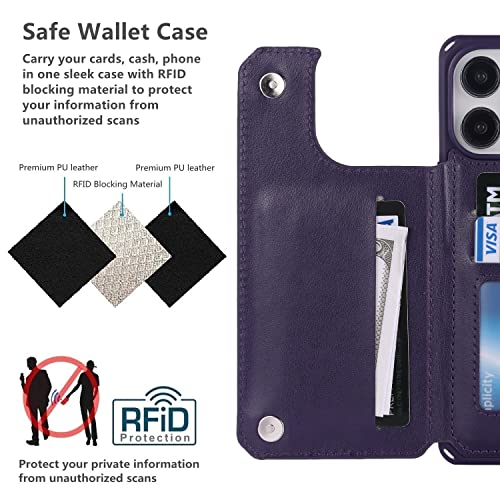 iCoverCase Compatible with iPhone 14 Pro Max Wallet Phone Case with Card Holder for Women, RFID Blocking Embossed PU Leather Wrist Strap Case 6.7 Inch (Heart Dark Purple) - color: H-Dark Purple