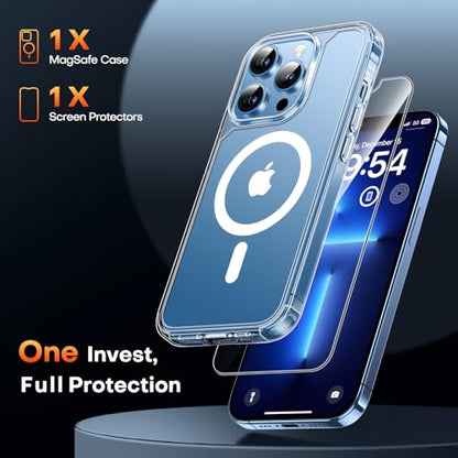 TAURI for iPhone 13 Pro Case, Compatible with MagSafe, Clear | with Screen Protector, Not-Yellowing Military-Grade Protection, Shockproof Slim Magnetic Case for iPhone 13 Pro - color: A-Magnetic Clear