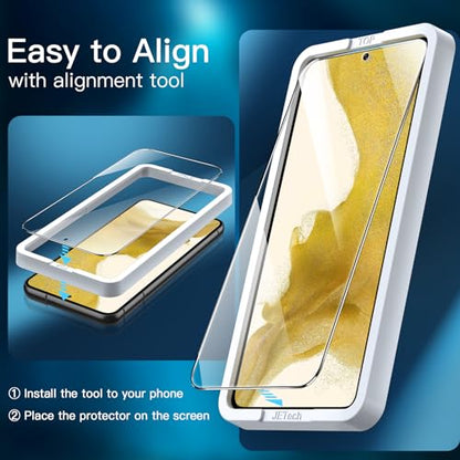 JETech Screen Protector for Samsung Galaxy S22, 3-Pack | 9H Tempered Glass, HD Clear, Anti-Scratch Protection, Easy Installation Tool - size: Galaxy S22