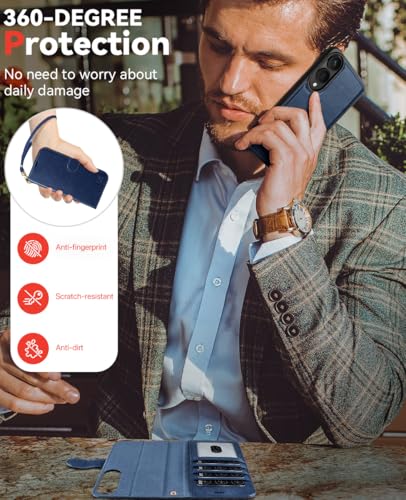 OCASE for Samsung Galaxy S25 Edge Detachable Wallet Case, Blue | 2-in-1, Card Holder, RFID Blocking, Stand, Wrist Strap, Shockproof, Wireless Charging, Magnetic, PU Leather Flip Phone Cover - color: Blue, size: Samsung Galaxy S25 Edge