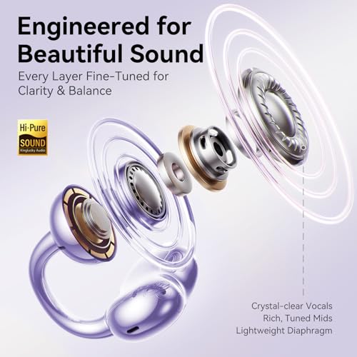 Kinglucky ClipFree Open-Ear Headphones, Butterfly-Inspired Ear-Cuff Design, Stylish & Comfortable Clip-On Ear Buds, Wireless Earbuds for Women, Long Battery Life, Great for Gifting - Purple - color: Purple