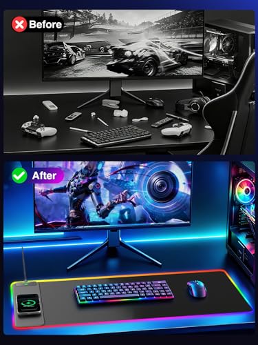 Wireless Charging Mouse Pad Gaming, 31.5"x15.8" Large Desk Mat, Waterproof - color: RGB-31.5"x15.8"