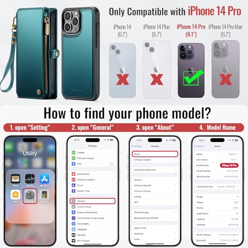 Defencase for iPhone 14 Pro Case Wallet Compatible with Magsafe, Blue Green | Drop-Proof Magnetic Detachable Phone Cases Cover, with RFID Bolcking Card Holder, Zipper Strap, PU Leather, Removable Wallet - color: (Detachable with Magsafe)-Blue Green
