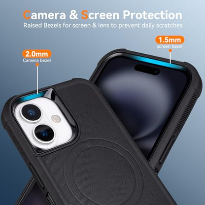 for iPhone 16 Case with Belt Clip Holster, Compatible with Magsafe, Black | Military Grade Drop Protection, 2 Layers of Sturdy, Heavy Duty Shockproof Cover for iPhone 16 Case Rugged - color: Black