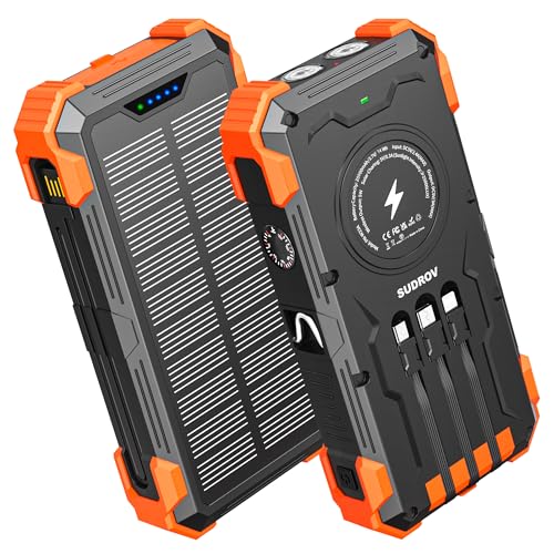 Sudrov Solar Charger Power Bank with 4 Cables, 20000mAh Solar Power Bank
