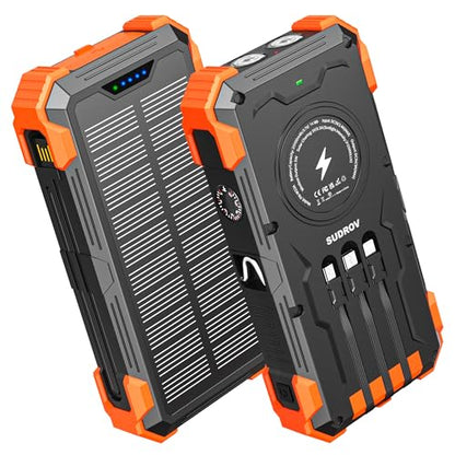 Sudrov Solar Charger Power Bank with 4 Cables, 20000mAh Solar Power Bank