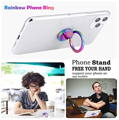 Rainbow Cell Phone Ring Stand Holder,Multicolor Ring Grip Kickstand,Iridescent 360 Rotation Metal Finger Ring for Phones,Pad