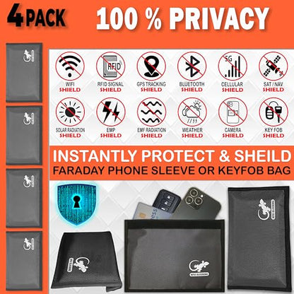 Gecko Travel Tech Faraday Bag Anti-Tracking GPS RFID Car Key Signal Blocker Wallet Shielding Pouch Protective Case for Cell Phone Car Key FOB, Data Privacy, Electronic Device Security (4 PACK - GRAY) - color: 4 PACK - GRAY