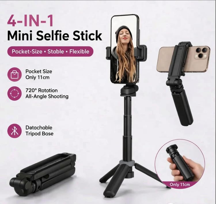 Mini Foldable Selfie Stick Tripod Stand, 360° Rotatable Portable Travel Phone Holder, Universal Smartphone Mount for Self‑Shooting & Live Streaming-Black - color: Black