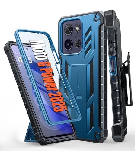 FNTCASE for Motorola Moto G Power 5G 2025 Case with Belt Clip and Kickstand | Built-in Screen Protector, 20FT Military-Grade Drop Protection, Rugged Heavy Duty Shockproof Holster Protective Cover - color: Blue