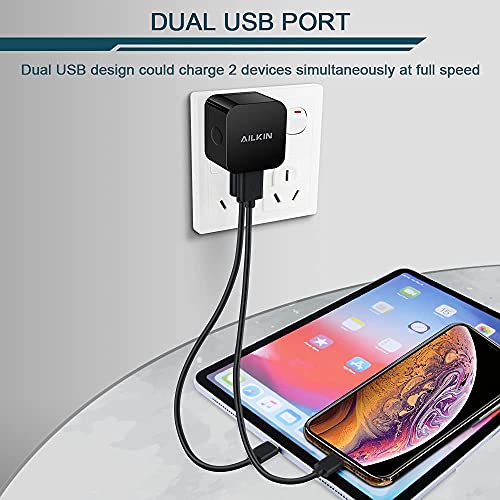 2Pack USB Wall Chargers 2.4A Dual Port Fast Charger Block Square Flat Power - color: Black, style: 2Pack USB Wall Chargers