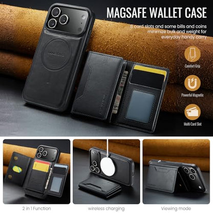 K2 2 in 1 Detachable Magnetic Phone Cases Compatible with iPhone 17 Pro Max Case with Card Holder RFID Blocking, Compatible with Magsafe Wallet, Leather 6.9'' (Black, iPhone 17 Pro Max) - color: Black, size: iPhone 17 Pro Max