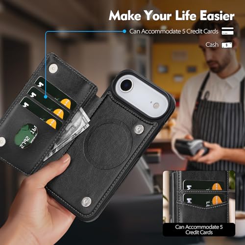 SkyEagle Compatible with MagSafe iPhone 17 Air Case Wallet,Black | Magnetic Clasp,RFID Blocking,PU Leather,Flip Folio Shockproof Phone Cover,with Credit Card Slots & Kickstand for Men & Women - color: Black, size: iPhone 17 Air - 6.5"