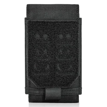 Molle Dual Phone Pouch, Upgrade Laser Cut Heavy Duty Waterproof Samll Tactical Cell Phone Holder with US Flag Patch for 4.7"-6.7" (DULA-Black) - color: DULA-BLACK