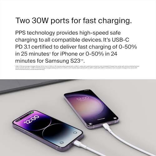 Belkin 60W Dual USB C Charger Block, 2 Pack, PPS Fast Charging - style: 60W White 2-pack