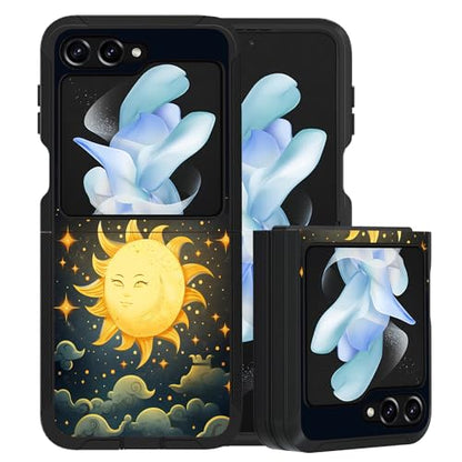 for Galaxy Z Flip 5 Case, Heavy Duty Dual Layer Hybrid Military Grade Shockproof Drop Folding Protective Cover for Samsung Galaxy Z Flip 5 5G 2023, Celestial Theme Sun and Smiley Face - color: Celestial Theme Sun and Smiley Face