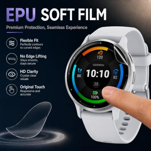 6 Pack for Garmin Venu 3 Screen Protector 45mm,Clear Soft EPU Film | Self-Healing, Full Coverage, Touch Sensitive, Anti-Scratch and Bubble-Free for Running,Training and Daily Wear - size: For Garmin Venu 3 45mm 1.77 Inch