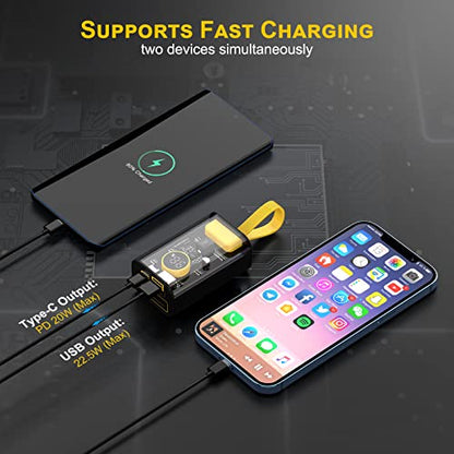 Portable Charger 10000mAh,22.5W Fast Charging Small Power Bank,Transparent External Battery Pack,Input/Output External USB C Portable Phone Charger for iPhone iPad Samsung LG Android Cellphone (Black) - color: Black