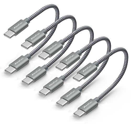 CLEEFUN USB C to USB C Cable 1ft, 5-Pack C to C Cable Fast Charging 60W - color: Grey, size: 1ft+1ft+1ft+1ft+1ft