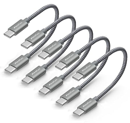 CLEEFUN USB C to USB C Cable 1ft, 5-Pack C to C Cable Fast Charging 60W - color: Grey, size: 1ft+1ft+1ft+1ft+1ft
