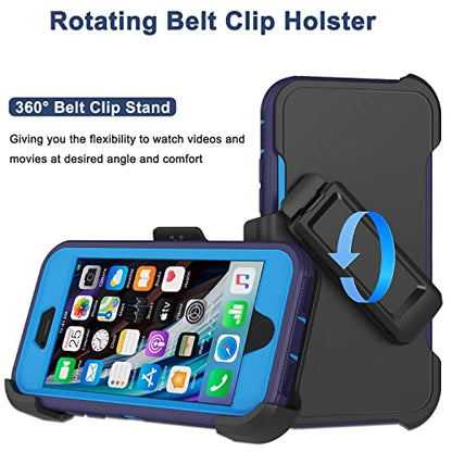 for iPhone SE 2020 Case, iPhone 8 Case, iPhone 7 Case with Belt Clip Holster, 2X Screen Protector, Heavy Duty Military Grade Rugged Shockproof Protective Cover for iPhone 7/8/SE 2nd (Blue) - color: Blue