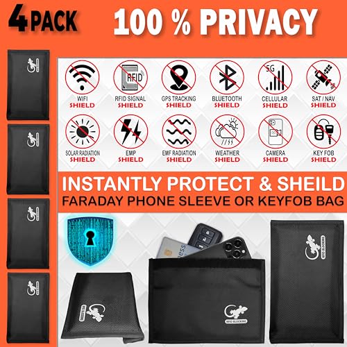 Faraday Bag Anti-Tracking GPS RFID Car Key Signal Blocker Wallet Shielding Pouch Protective Case for Cell Phone Car Key FOB, Data Privacy, Electronic Device Security (4 PACK - BLACK) - color: 4 PACK - BLACK
