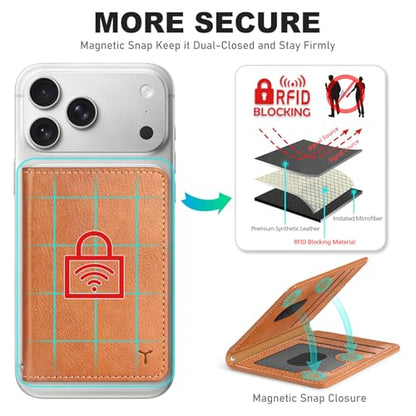 TUCCH Magnetic Wallet for Magsafe iPhone, 6 Card Holders, Textured Brown | RFID Blocking, Clear ID Window, for iPhone 17/17e/16/15/14/13/12 Pro/Pro Max/Plus, PU Leather - color: Brown - Textured