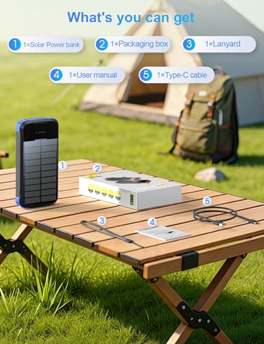Solar Power Bank 40000mAh PD20W Fast Charging Portable Solar Charger - color: Blue