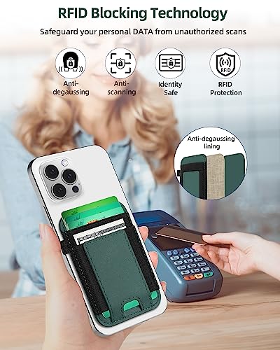 For Magsafe Wallet, 7 Card Holder, RFID Blocking, Strongest Magnet | Magnetic Wallet for iPhone 17/16/15/14/13/12 Series, for Magsafe Card Holder with 2 Card Slots, Vegan Leather, Green - color: Green