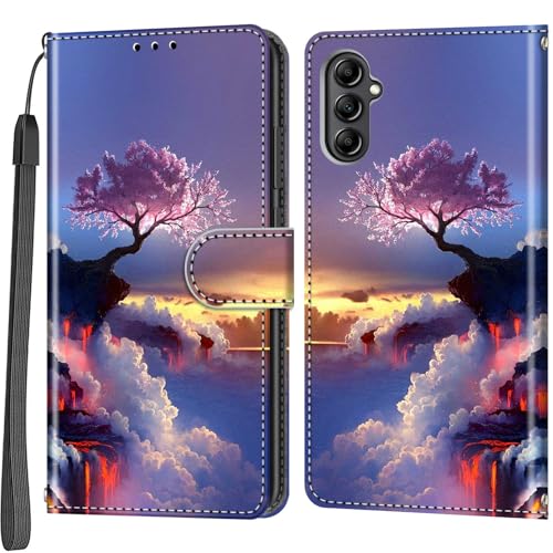 Case Wallet for Samsung Galaxy A14 5G, Pink Tree | Kickstand, 3 Card Holder, Shockproof TPU Interior Shell, PU Leather, Magnetic Flip Cover, Lanyard Strap - color: Pic:07