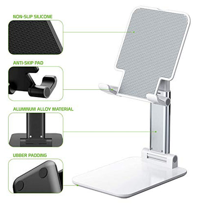 Cellet Adjustable Phone Holder & Tablet Stand, Desktop Table Dock Mount - Foldable Stand Compatible for iPhones, iPad Pro Air Mini Android Smartphones and Tablets (White) - color: White