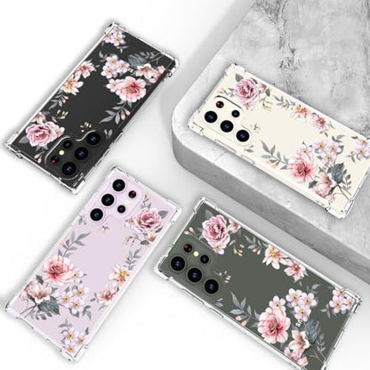 Hungo Galaxy S24 Ultra Case Floral Flower Clear with Design Cute, Girly for Women Girls Floral Transparent Case Compatible with Samsung Galaxy S24 Ultra Pink Lily - color: Pink Lily