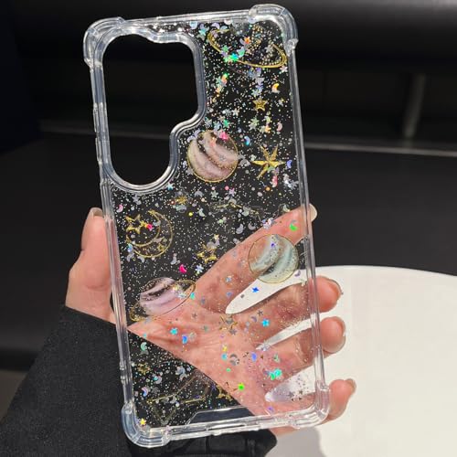 Changjia for Samsung Galaxy S26 Ultra Clear Glitter Case,Cute Bling Sparkle Planet Space Stars Moon Universe Pattern Soft TPU Silicone Shockproof Women Girls Protective Case for Galaxy S26 Ultra,Clear - size: for Samsung Galaxy S26 Ultra 6.9"