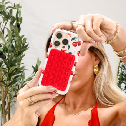 Velvet Caviar Suction Cup Phone Case Mount Compatible with MagSafe Devices Only - Magnetic Silicone Sticky Phone Grip Holder for iPhone Back of Phone - Mirror Gripper (Red) - color: Red