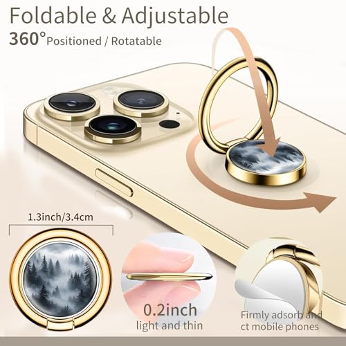 Cell Phone Ring Holder, Cute Phone Ring Grip Stand, 360°Rotation Funny Metal Kickstand Finger Grip Cute Foggy Forest - color: Cute Foggy Forest