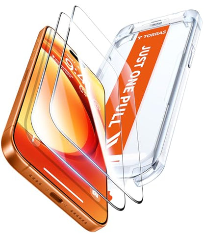 TORRAS Unbreakable for iPhone 17 Pro Screen Protector, 9H+ Military-Grade,12 FT Shatterproof, Aerospace Tempered Glass 2 Pack - Full Coverage, Anti-Scratch, Bubble-Free, Easy Installation,6.3 inch - size: iPhone 17 Pro (6.3 inches)