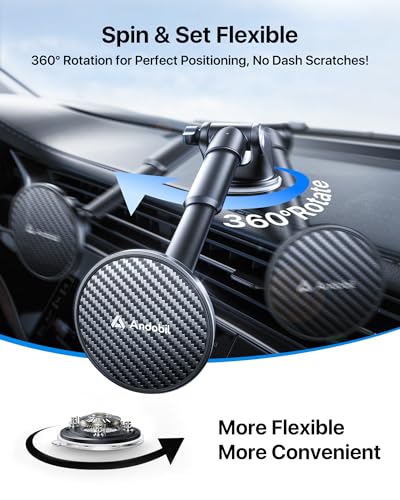 andobil for MagSafe Car Mount [85+LBS Strongest Suction & 2026 Military-Grade N55] Retractable Magnetic Phone Holder for Car Dashboard Windshield Vent, Car Phone Holder for iPhone 18 Pro Max 17 16 15 - style: Dash & Windshield